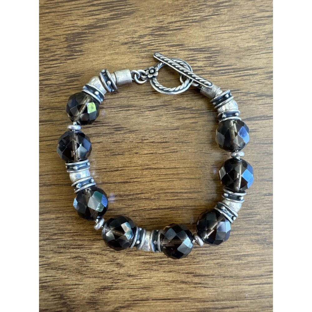 Vintage SILPADA Sterling Silver Faceted Smoky Quartz Bracelet Chunky Beaded RARE